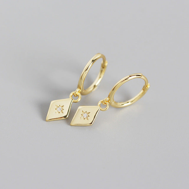 Anyco Earrings Gold Plated Simple Geometric Zircon Pendant Stud For Women Girl Teen Perfect Fashion Stylish Accessories Jewelry Gifts-Earrings-PEROZ Accessories