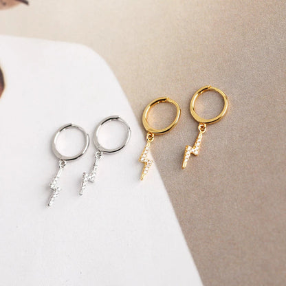 Anyco Earrings Buckle Punk Lightning Pierce White Zircon Charms Goth Hoop For Women Party Jewelry Gold-Earrings-PEROZ Accessories