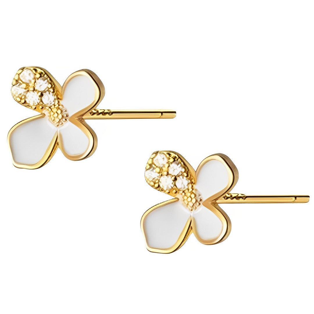 Anyco Fashion Earrings Gold Plated 925 Sterling Silver Cute White Flower Stud for Women Teen Girl Jewelry Gift-Earrings-PEROZ Accessories