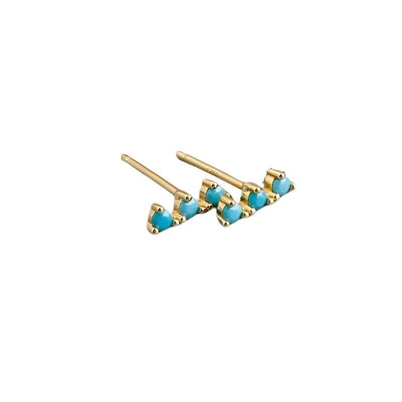 Anyco Earrings Gold Plated Blue Turquoise Zircon Strip Geometric Bar Stud For Women Girl Teen Perfect Fashion Stylish Accessories Jewelry Gifts-Earrings-PEROZ Accessories