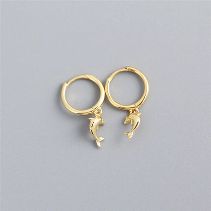 Anyco Earrings Gold Plated Cute Romantic Dolphin Love Ball Animal Stud For Women Girl Teen Chic Fashion Stylish Accessories Jewelry Gifts-Earrings-PEROZ Accessories