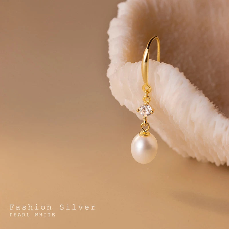 Anyco Fashion Earrings Gold 925 Sterling Silver Elegant Natural Baroque Pearl Pendant Women Charming Jewelry-Earrings-PEROZ Accessories
