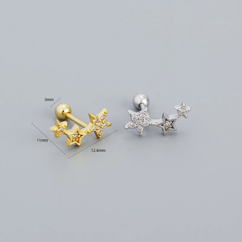 Anyco Earrings Gold Plated Screw Beads Chic Gold Star Zircon Stud For Women Girl Teen Fashion Stylish Accessories Jewelry Gifts-Earrings-PEROZ Accessories