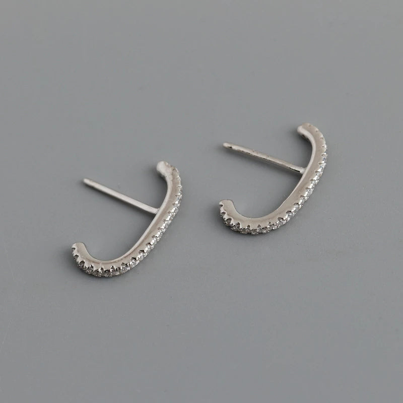 Anyco Earrings Sterling Silver Minimalist Bar French Exquisite Zircon Stud For Women Girl Fashion Stylish Rock Punk Accessories Jewelry Gifts-Earrings-PEROZ Accessories