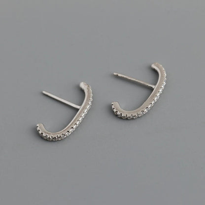 Anyco Earrings Sterling Silver Minimalist Bar French Exquisite Zircon Stud For Women Girl Fashion Stylish Rock Punk Accessories Jewelry Gifts-Earrings-PEROZ Accessories