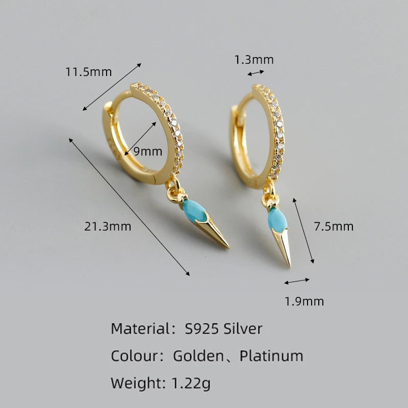 Anyco Earrings Gold Plated Bohemian Geometric Blue Zircon Hanging Tassel Stud For Women Girl Teen Fine Fashion Stylish Accessories Jewelry Gifts-Earrings-PEROZ Accessories