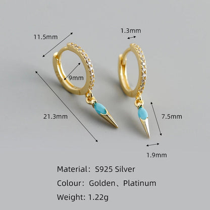 Anyco Earrings Gold Plated Bohemian Geometric Blue Zircon Hanging Tassel Stud For Women Girl Teen Fine Fashion Stylish Accessories Jewelry Gifts-Earrings-PEROZ Accessories