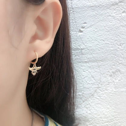 Anyco Earrings Sterling Silver Punk Black Zircon 3D Bee Pendant Ear Buckle For Women Girl Teen Chic Fashion Stylish Accessories Jewelry Gifts-Earrings-PEROZ Accessories