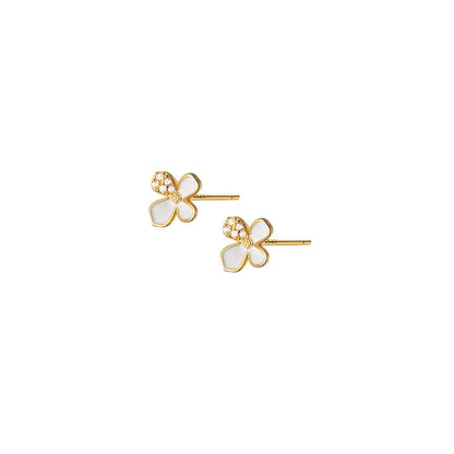 Anyco Fashion Earrings Gold Plated 925 Sterling Silver Cute White Flower Stud for Women Teen Girl Jewelry Gift-Earrings-PEROZ Accessories