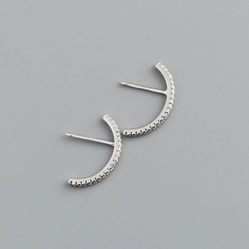 Anyco Earrings Sterling Silver Chic Line Zircon Curved Stud For Women Girl Teen Fashion Stylish Accessories Jewelry Gifts-Earrings-PEROZ Accessories