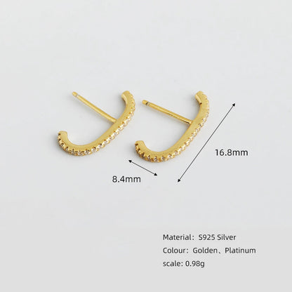 Anyco Earrings Gold Plated Minimalist Bar French Exquisite Zircon Stud For Women Girl Fashion Stylish Rock Punk Accessories Jewelry Gifts-Earrings-PEROZ Accessories