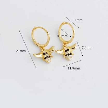Anyco Earrings Sterling Silver Punk Black Zircon 3D Bee Pendant Ear Buckle For Women Girl Teen Chic Fashion Stylish Accessories Jewelry Gifts-Earrings-PEROZ Accessories