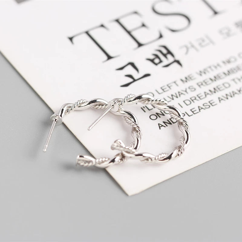 Anyco Earrings Sterling Silver Bohemian Minimalist Endless Circle Twist Stud For Women Girl Teen Fashion Stylish Accessories Jewelry Gifts-Earrings-PEROZ Accessories