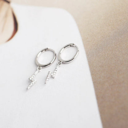 Anyco Earrings Buckle Punk Lightning Piercing White Zircon Charms Goth Hoop For Women Party Jewelry Silver-Earrings-PEROZ Accessories