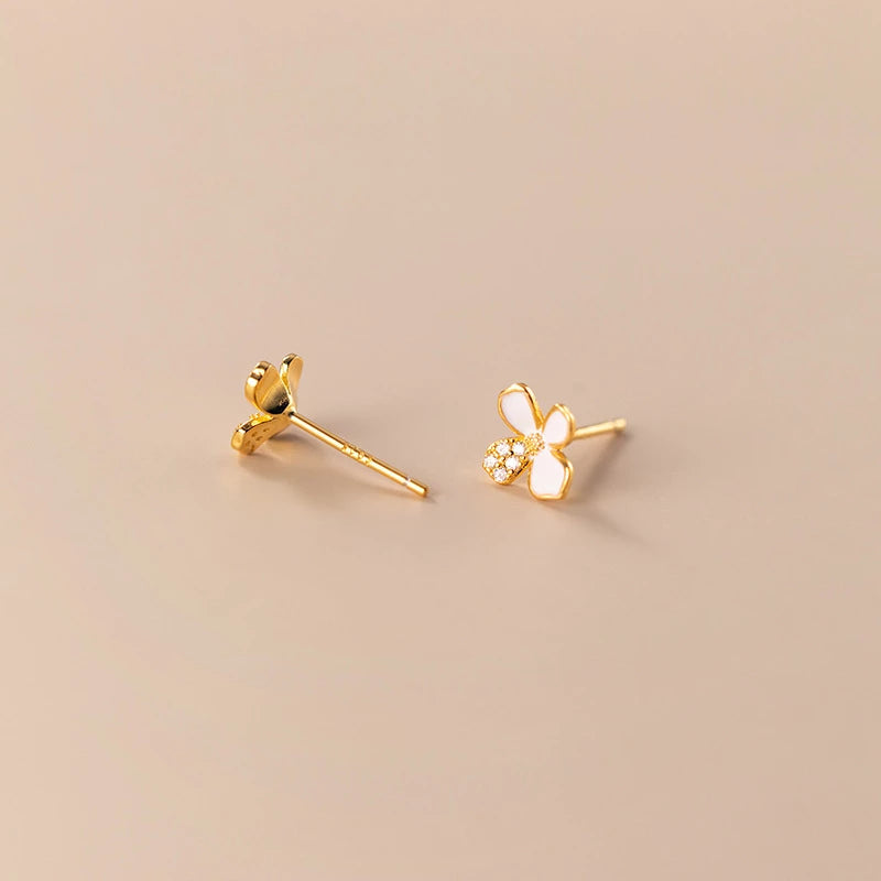 Anyco Fashion Earrings Gold Plated 925 Sterling Silver Cute White Flower Stud for Women Teen Girl Jewelry Gift-Earrings-PEROZ Accessories