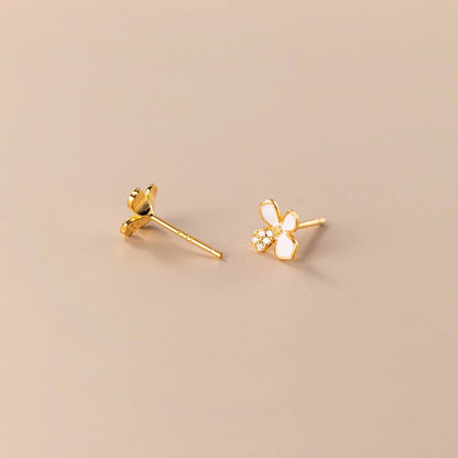 Anyco Fashion Earrings Gold Plated 925 Sterling Silver Cute White Flower Stud for Women Teen Girl Jewelry Gift-Earrings-PEROZ Accessories