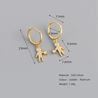 Anyco Earrings Sterling Silver Minimalist Creative New Statue Portrait Star Buckle For Women Girl Fashion Stylish Rock Accessories Jewelry Gifts-Earrings-PEROZ Accessories