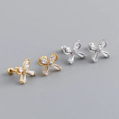 Anyco Earrings Sterling Silver European Romantic Bow Zirconia Spiral Bead Stud For Women Teen Fashion Stylish Accessories Jewelry Gifts-Earrings-PEROZ Accessories