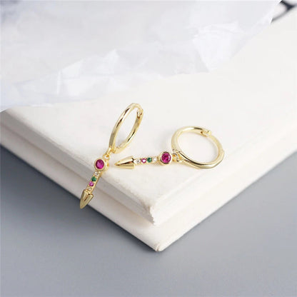 Anyco Earrings Gold Plated Luxury Colorful Zircon Spike Ear Buckle For Women Girl Teen Chic Fashion Stylish Accessories Jewelry Gifts-Earrings-PEROZ Accessories