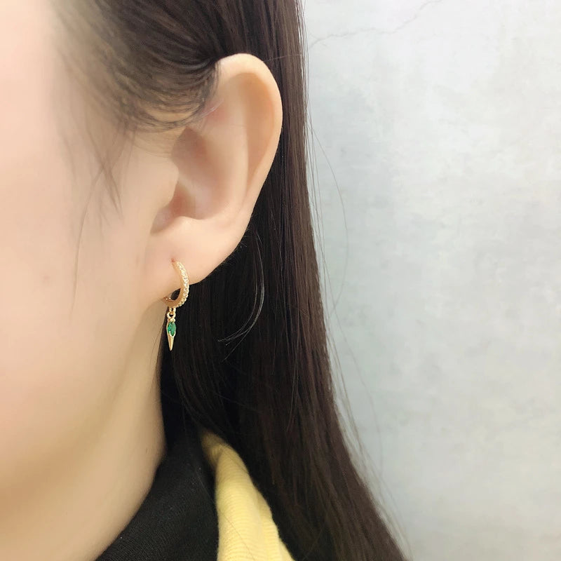 Anyco Earrings Gold Plated Bohemian Geometric Green Zircon Hanging Tassel Stud For Women Girl Teen Fine Fashion Stylish Accessories Jewelry Gifts-Earrings-PEROZ Accessories