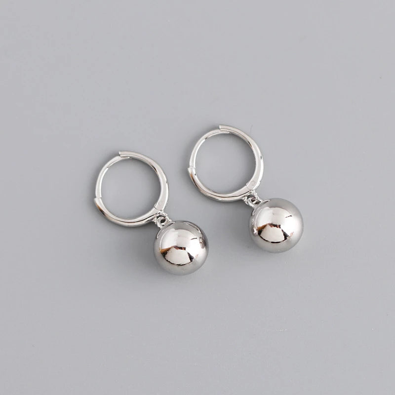 Anyco Earrings Sterling Silver Minimalist 8mm Round Bead Pendant Stud For Women Girl Teen Chic Fashion Stylish Accessories Jewelry Gifts-Earrings-PEROZ Accessories