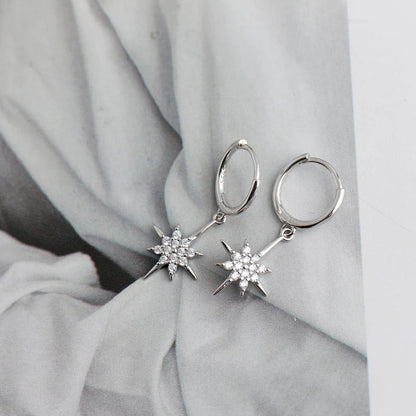 Anyco Earrings Sterling Silver Luxury Crystal Zircon Shining Light Star Stud For Women Girl Teen Chic Fashion Stylish Accessories Jewelry Gifts-Earrings-PEROZ Accessories