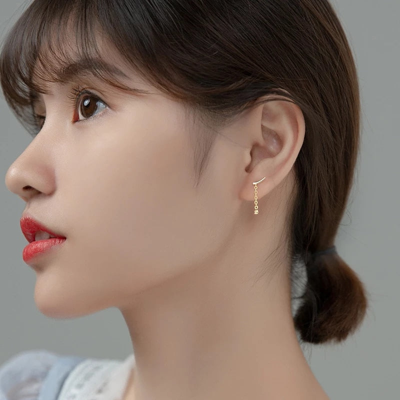 Anyco Fashion Earrings Gold 925 Sterling Silver Personality Unique Tassel Pendant Zircon Stud for Women Chic Trendy Party Jewelry Gift-Earrings-PEROZ Accessories