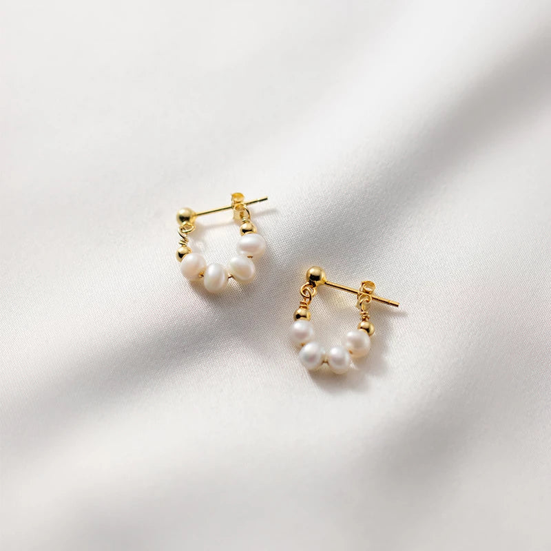 Anyco Fashion Earrings Gold 925 Sterling Silver Punk Bohemian Natural Baroque Pearl Huggies for Women Simple Party Jewelry-Earrings-PEROZ Accessories