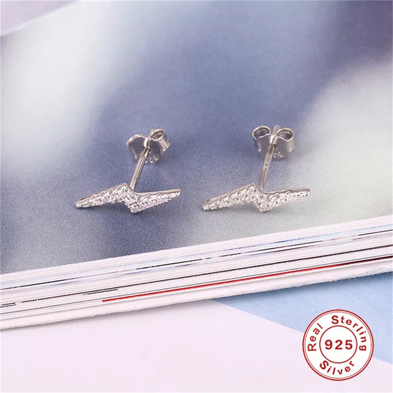 Anyco Earrings Gold Plated Minimalist Pavé White Zircon Lightning Small Stud For Women Teen Fashion Stylish Accessories Jewelry Gifts-Earrings-PEROZ Accessories