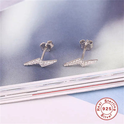 Anyco Earrings Gold Plated Minimalist Pavé White Zircon Lightning Small Stud For Women Teen Fashion Stylish Accessories Jewelry Gifts-Earrings-PEROZ Accessories