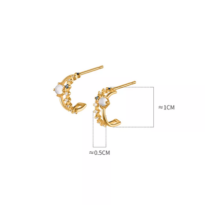 Anyco Fashion Earrings Gold 925 Sterling Silver Elegant Double Glass Beads Geometric Stud for Women Jewelry-Earrings-PEROZ Accessories