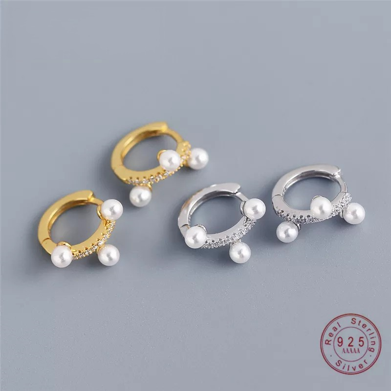 Anyco Earrings Gold Plated Minimalist Pave Zircon Round Freshwater Pearl Bohemian For Women Girl Fashion Stylish Rock Accessories Jewelry Gifts-Earrings-PEROZ Accessories