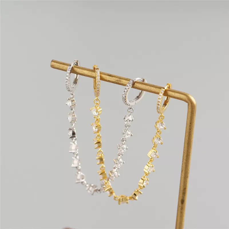 Anyco Earrings Gold Plated Bohemian Luxury Round Zircon Tassel Stud For Women Girl Teen Fashion Stylish Accessories Jewelry Gifts-Earrings-PEROZ Accessories