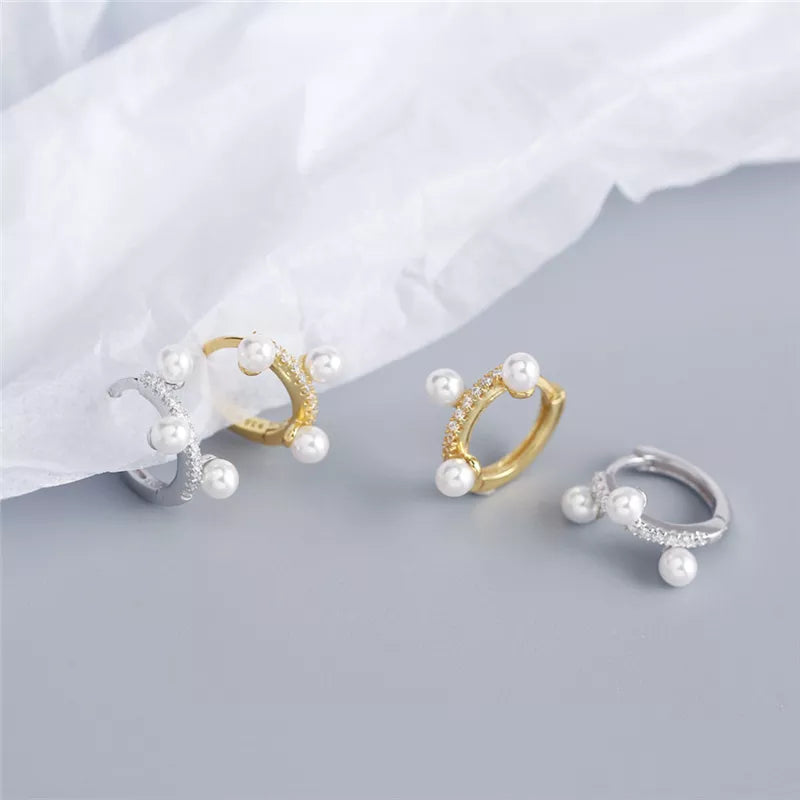 Anyco Earrings Gold Plated Minimalist Pave Zircon Round Freshwater Pearl Bohemian For Women Girl Fashion Stylish Rock Accessories Jewelry Gifts-Earrings-PEROZ Accessories