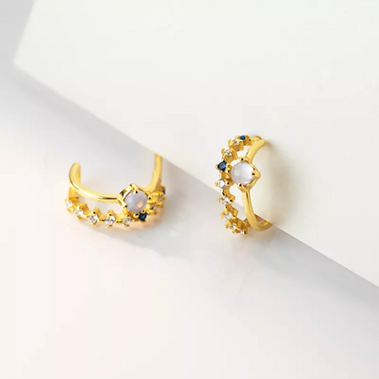 Anyco Fashion Earrings Gold 925 Sterling Silver Elegant Double Glass Beads Geometric Stud for Women Jewelry-Earrings-PEROZ Accessories