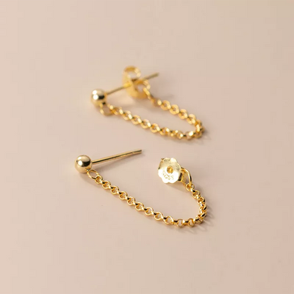 Anyco Fashion Earrings Gold 925 Sterling Silver Gothic Cuban Link Chain Hanging Stud for Women Piercing Jewelry-Earrings-PEROZ Accessories