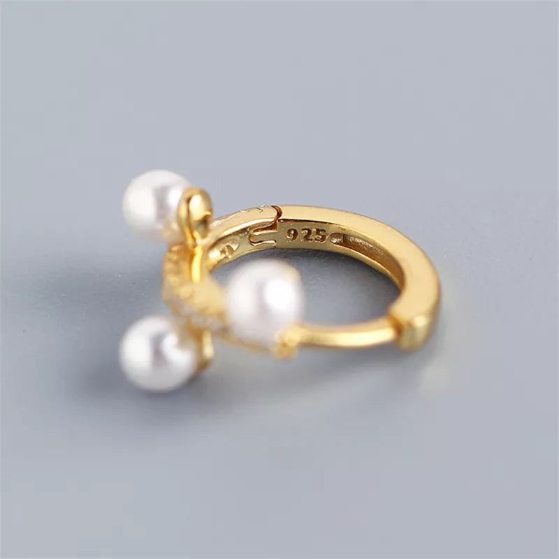 Anyco Earrings Gold Plated Minimalist Pave Zircon Round Freshwater Pearl Bohemian For Women Girl Fashion Stylish Rock Accessories Jewelry Gifts-Earrings-PEROZ Accessories
