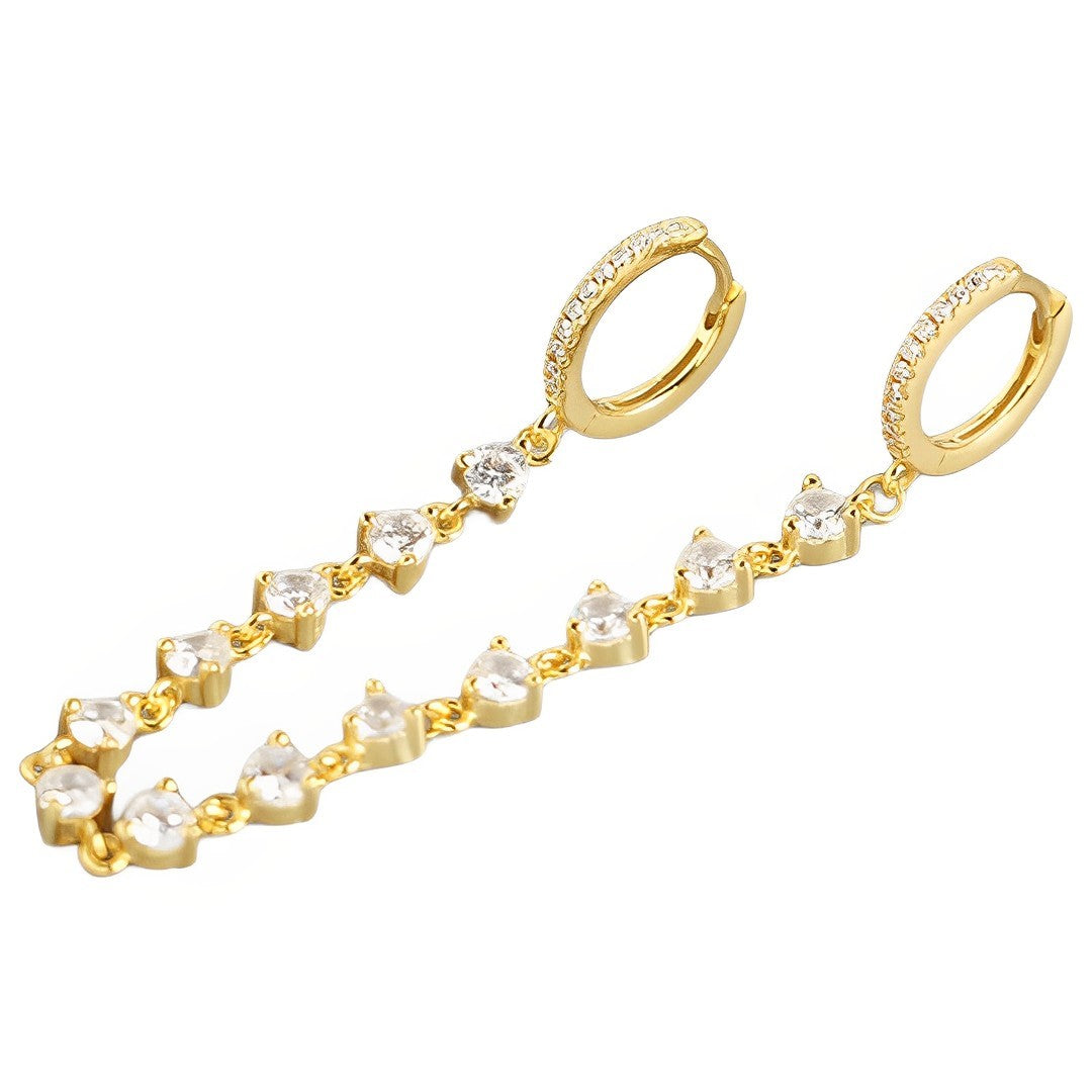 Anyco Earrings Gold Plated Bohemian Luxury Round Zircon Tassel Stud For Women Girl Teen Fashion Stylish Accessories Jewelry Gifts-Earrings-PEROZ Accessories