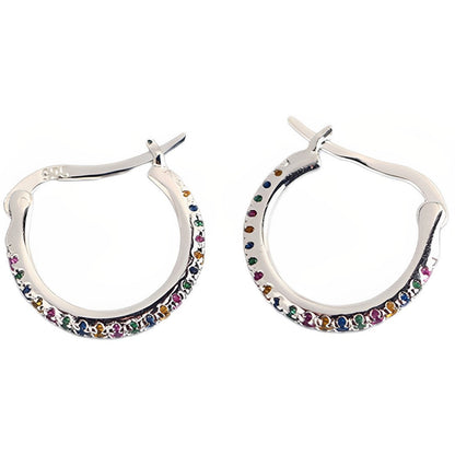 Anyco Earrings Sterling Silver Minimalist Round Rainbow CZ Zircon Hoops Crystal Huggies For Women Girl Fashion Stylish Accessories Jewelry Gifts-Earrings-PEROZ Accessories