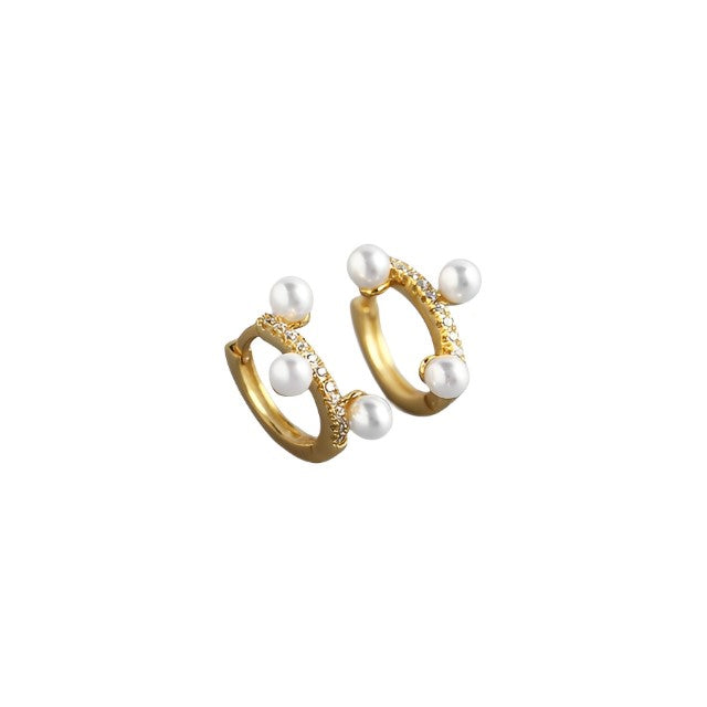 Anyco Earrings Gold Plated Minimalist Pave Zircon Round Freshwater Pearl Bohemian For Women Girl Fashion Stylish Rock Accessories Jewelry Gifts-Earrings-PEROZ Accessories