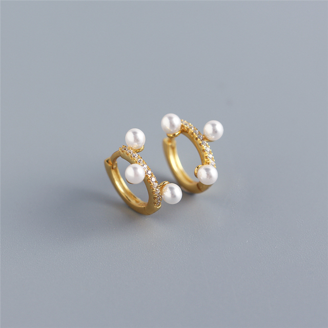 Anyco Earrings Gold Plated Minimalist Pave Zircon Round Freshwater Pearl Bohemian For Women Girl Fashion Stylish Rock Accessories Jewelry Gifts-Earrings-PEROZ Accessories