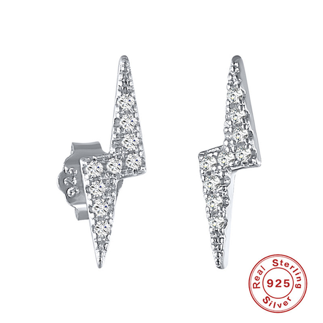 Anyco Earrings Sterling Silver Minimalist Pavé White Zircon Lightning Small Stud For Women Teen Fashion Stylish Accessories Jewelry Gifts-Earrings-PEROZ Accessories
