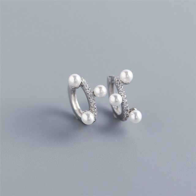 Anyco Earrings Sterling Silver Minimalist Pave Zircon Round Freshwater Pearl Bohemian For Women Girl Fashion Stylish Rock Accessories Jewelry Gifts-Earrings-PEROZ Accessories