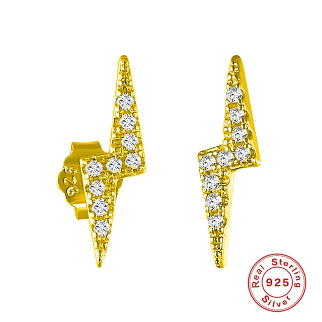 Anyco Earrings Gold Plated Minimalist Pavé White Zircon Lightning Small Stud For Women Teen Fashion Stylish Accessories Jewelry Gifts-Earrings-PEROZ Accessories