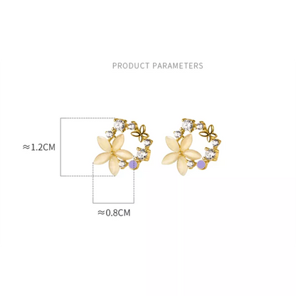 Anyco Fashion Earrings Gold 925 Sterling Silver Romantic Synthetic Opal Flower Stud Women Jewelry-Earrings-PEROZ Accessories