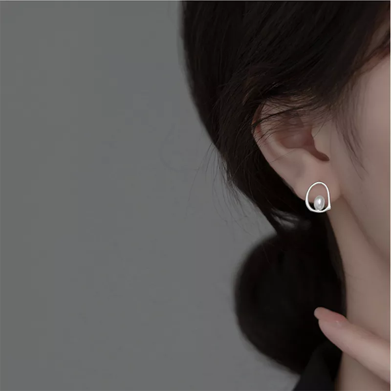 Anyco Fashion Earrings Silver 925 Sterling Hollow Natural Freshwater Baroque Pearl Stud for Women Jewelry-Earrings-PEROZ Accessories