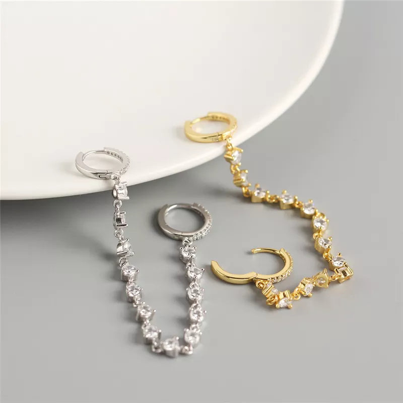 Anyco Earrings Gold Plated Bohemian Luxury Round Zircon Tassel Stud For Women Girl Teen Fashion Stylish Accessories Jewelry Gifts-Earrings-PEROZ Accessories