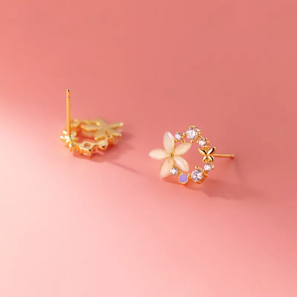 Anyco Fashion Earrings Gold 925 Sterling Silver Romantic Synthetic Opal Flower Stud Women Jewelry-Earrings-PEROZ Accessories