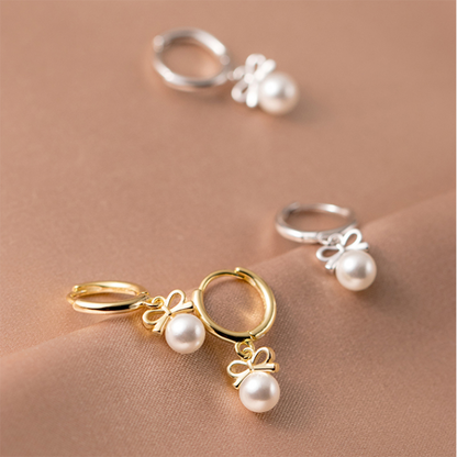 Anyco Fashion Earrings Genuine Gold Cute Butterfly Synthetic Pearl Pendant Drop Charm Gold Plated Huggies Jewelry Women-Earrings-PEROZ Accessories