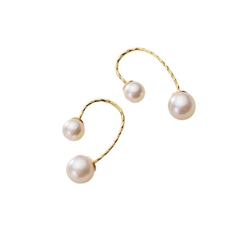 Anyco Fashion Earrings Real Gold Minimalist Pearl Line Studs for Women Party Wedding Fine Hoop Jewelry Accessories Gift-Earrings-PEROZ Accessories